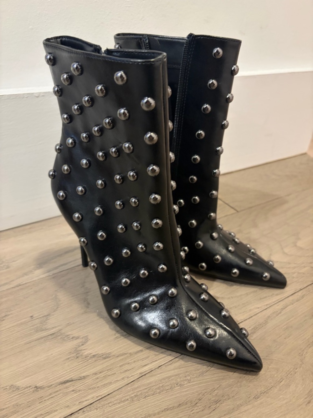 Zara Black Studded Pointed Toe Ankle Boots